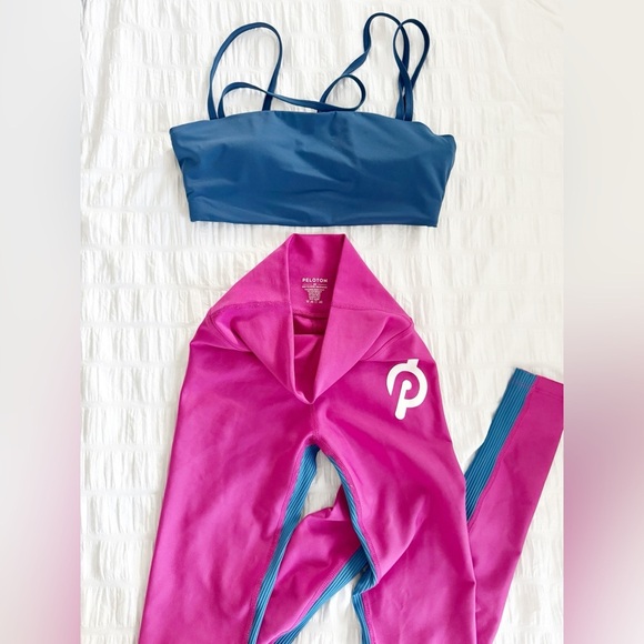 Workout Set Outfit Peloton JoyLab Small XS Pink Leggings Blue Sports Bra - Picture 2 of 7
